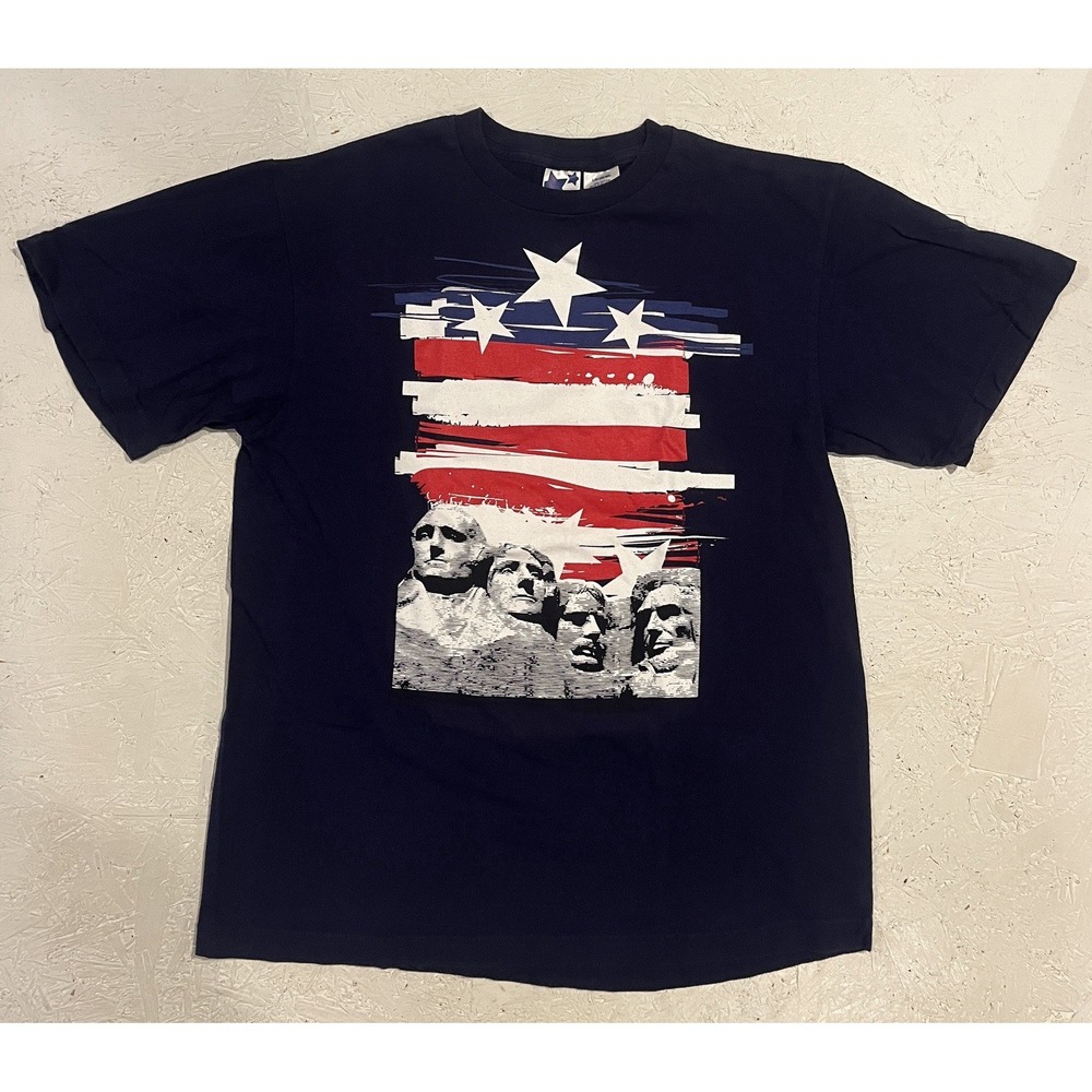 Mount Rushmore‎ Stars & Stripes Mens Blue Shirt Size Large Patriotic USA